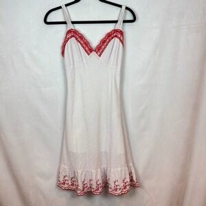 Sanjoy Womens White Red Polka Dot Sweetheart Mini Dress Beaded Floral Hem sz XS